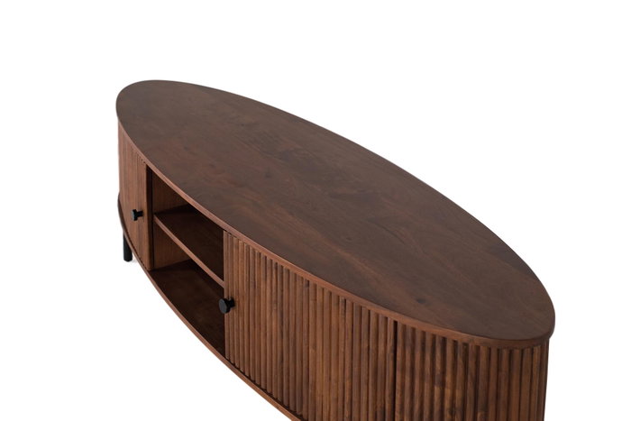 GINER Y COLOMER Meuble TV artisanal en bois d'acacia 2 portes Cerisier